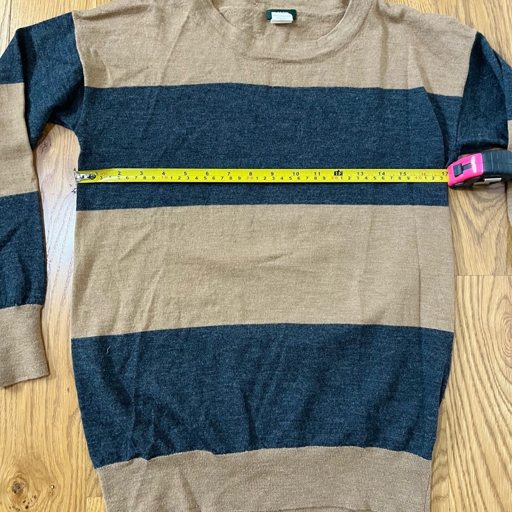 J Crew Stripe Saturday Sweater Style 52191 Brown Sz Medium 100% Merino Wool - Picture 5 of 6